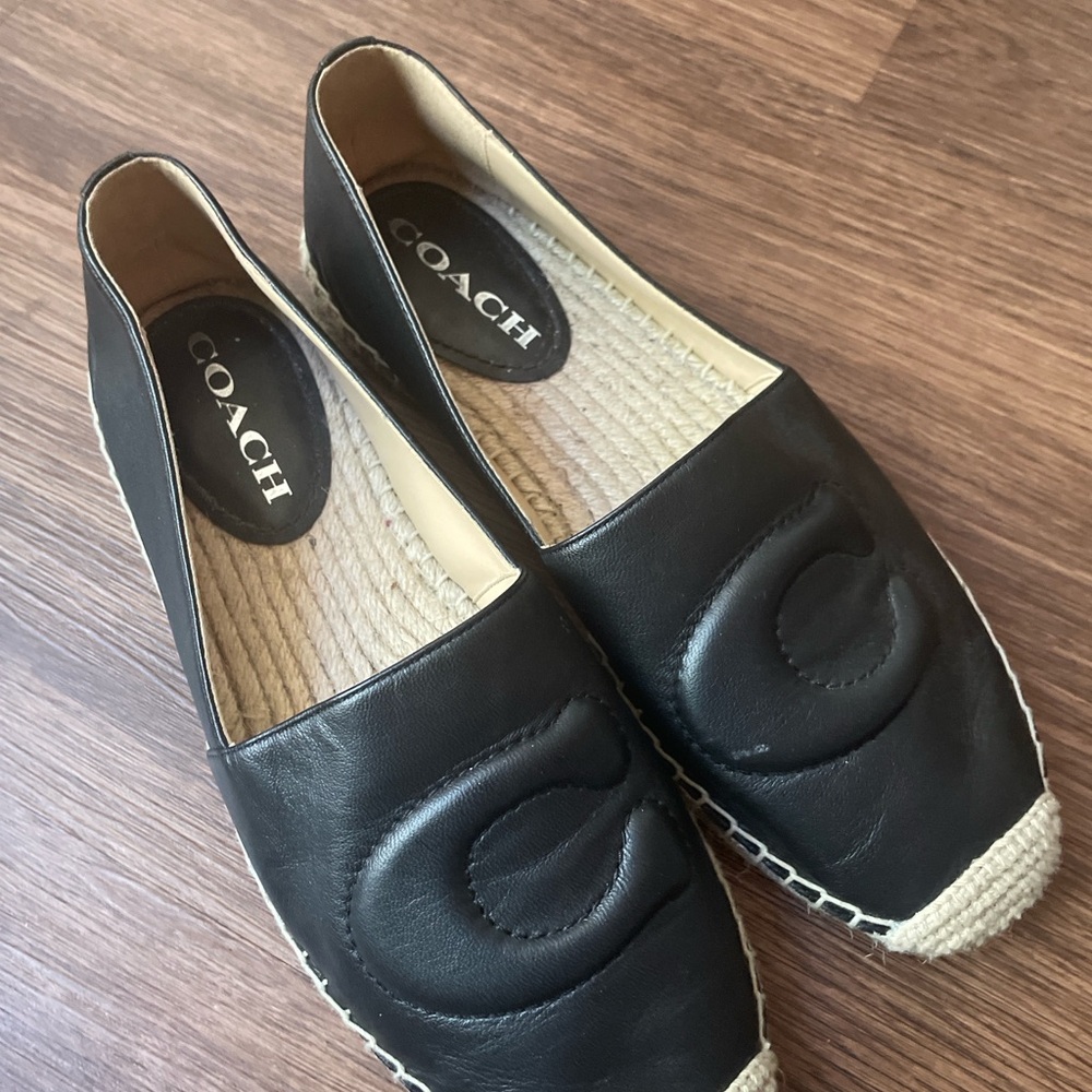 Coach Black Leather Espadrille Flats | Quilted C Logo | Size 7.5 | Excellent - Picture 6 of 10